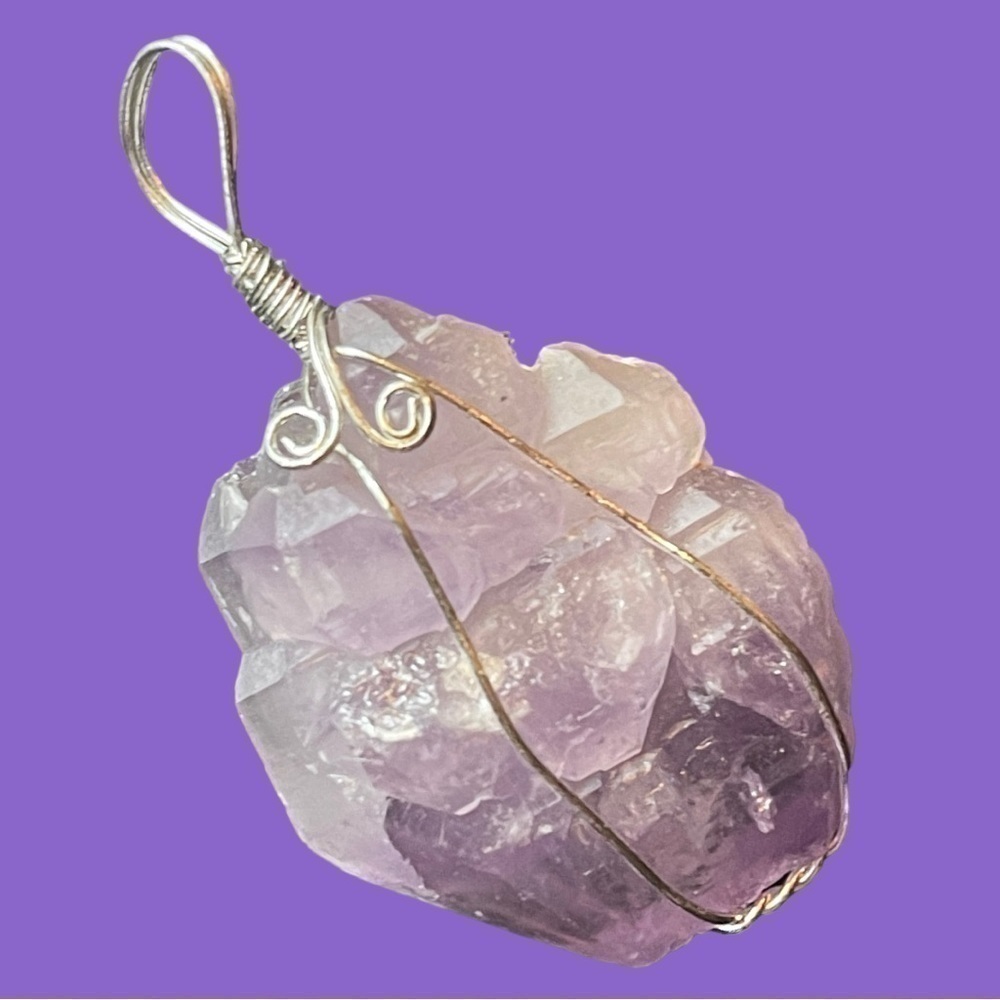 NEW Pendant Genuine amethyst rock set in Silver wire